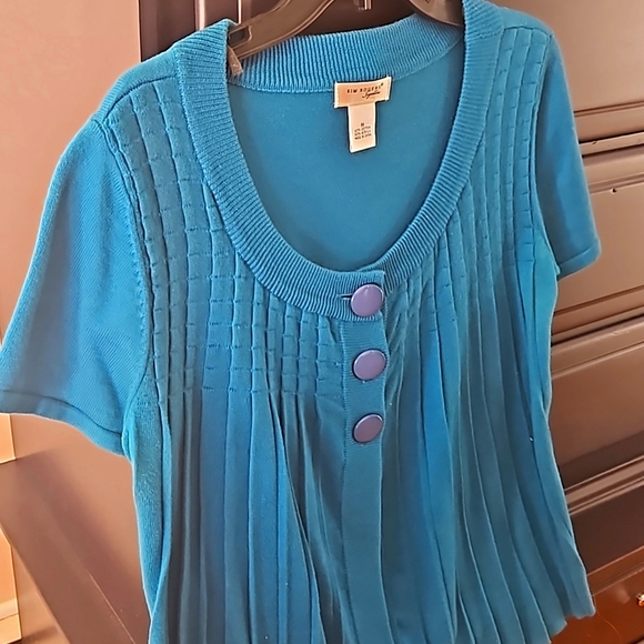 Cotton short sleeve turqoise Kim Rogers sweater - Picture 3 of 5